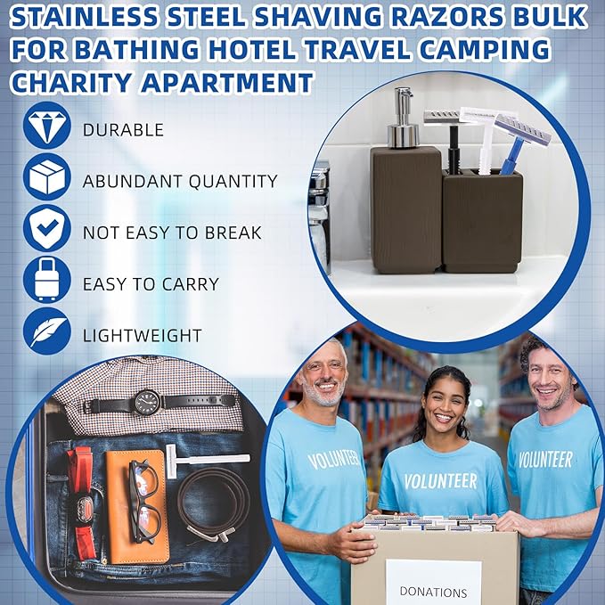 Hanaive Men's Disposable Razors Bulk Twin Blade Disposable Stainless Steel Hospitality Quality Shaver Multipurpose Portable Shave Razor Manual for Bathing Hotel Travel (Black White Blue, 100 Pcs)