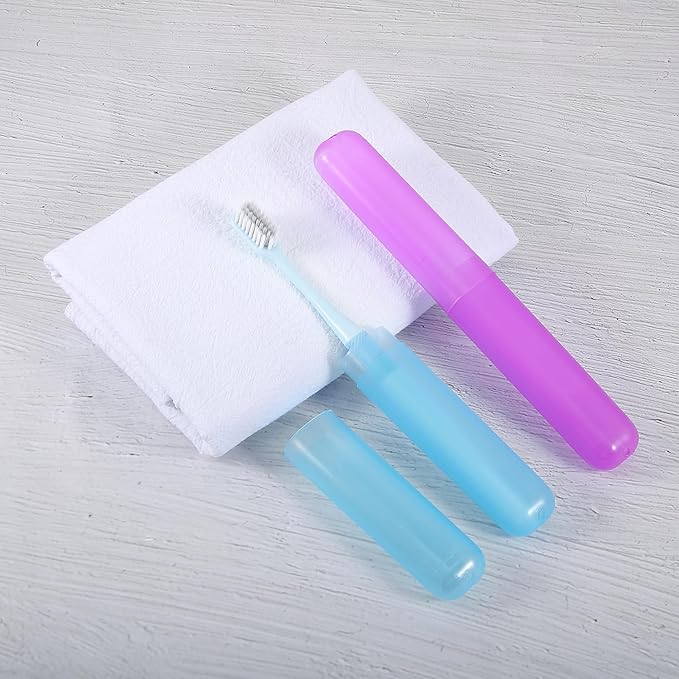VOCOSTE 2 Pcs Toothbrush Travel Case, Plastic, Lightweight, Purple Blue, 7.48"x1.06"
