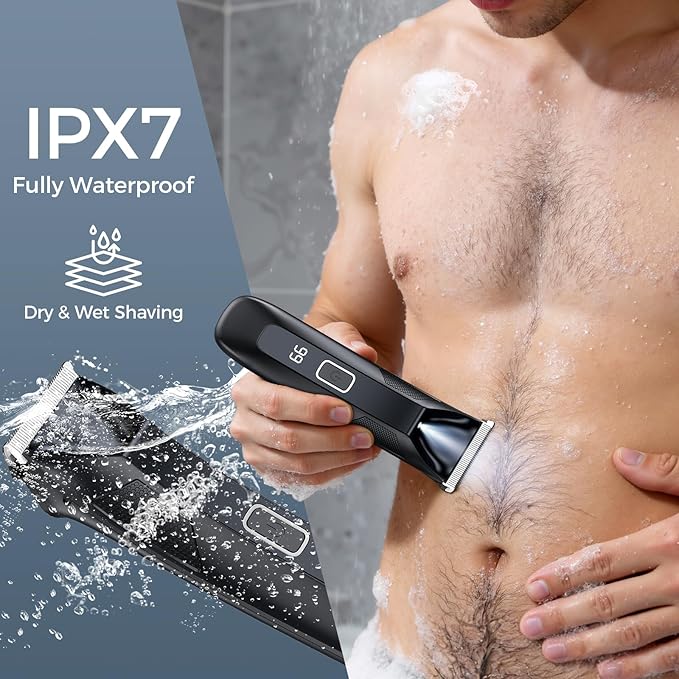 Manscape Body Hair Trimmer for Men, 2-in-1 IPX7 Waterproof Groin & Ball Shaver, Electric Razor Mens Grooming Kit, Rechargeable Cordless with SkinSafe Ceramic Blade & Nose Hair Attachment