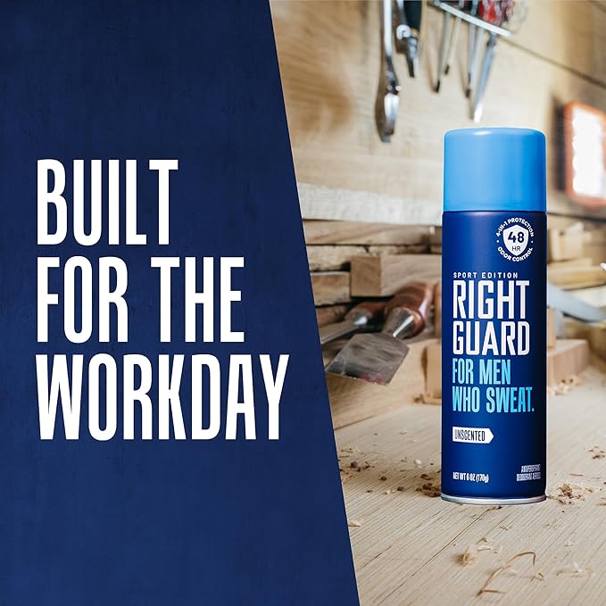 Right Guard Sport Unscented Antiperspirant & Deodorant Spray - 4-in-1 Protection Spray Deodorant For Men, Blocks Sweat, 48-Hour Odor Protection, Quick-Drying, & Long-Lasting, 6oz (3 Pack)