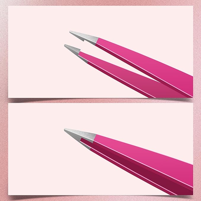 MARKHOR® Pink Aura Eyebrow Tweezers for Women Facial Hair, Splinter and Ingrown Hair Removal Tweezers Set, Professional Pointed and Slant Tweezers for Eyebrows, Precision Tweezers for Eyebrows