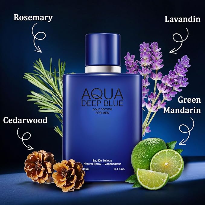 META-BOSEM Men's Perfume Gift Set, EDP, 2 Pack (3.4 oz / 100 mL each), AQUA DEEP BLUE, Vantage, Aquatic Blue & Aromatic Classic, for summer & travel & office days, Long-Lasting, Gift Ready