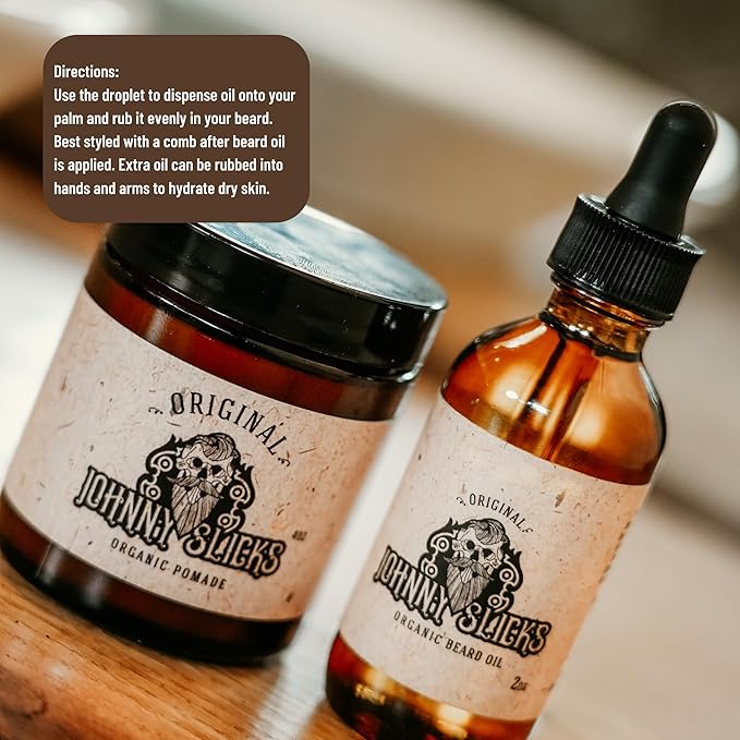 Johnny Slicks Organic Beard Oil | Moisturize, Soften, Promote Hair Growth, Reduce Itch (US Made, Veteran Owned Handcrafted with Clean Ingredients), Rugged