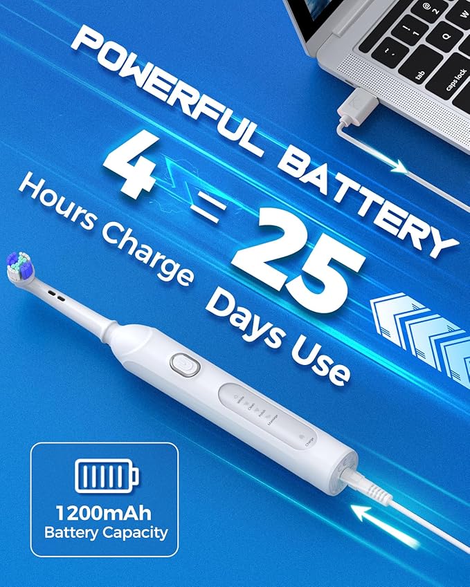TEETHEORY Rotating Electric Toothbrush for Adults with 8 Brush Heads (2 Types), 4 Modes Deep Clean Electric Toothbrush with Rechargeable Power and 2 Min Smart Timer (3-Clean White, p1)
