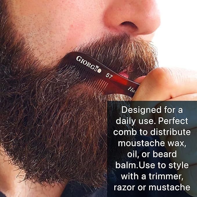Giorgio G57 Extra Small Men's Fine Tooth Beard and Mustache Comb for Facial Hair Grooming and Styling. Wallet Pocket Comb Beard Comb for Men, Handmade, Saw-Cut and Hand Polished