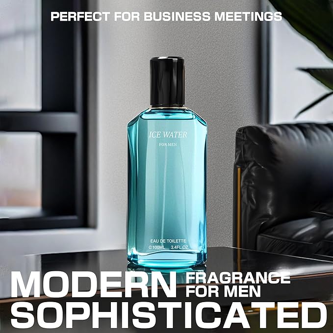 Cool Ocean &Ice Water Men's Cologne Gift Set - 3.4 Fl Oz Each | Amber Floral & Vanilla Leather Fragrance | Eau de Toilette Duo for Daily & Special Occasions