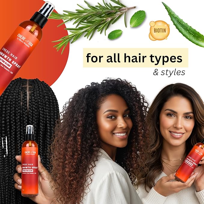 Uhuru Naturals Chebe Hair Growth Spray, 8 Oz Daily Hydrating Treatment for All Hair Types, Anti-Shedding Formula