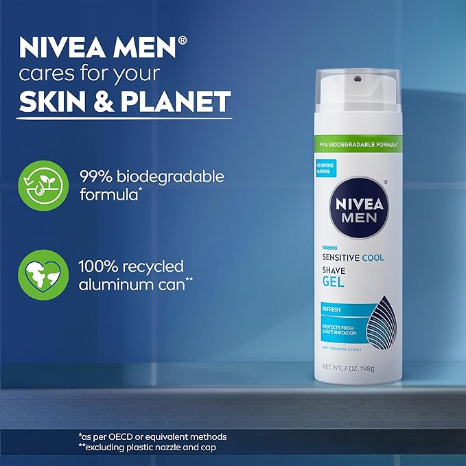 NIVEA MEN Sensitive Cool Shave Gel for Sensitive Skin, Alcohol Free Shaving Gel with Chamomile Extract, 7 Oz Can, Pack of 3