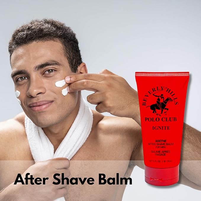 Beverly Hills Polo Club After Shave Balm for Men - Ignite (Musk Woody) - Soothing & Hydrating Post-Shave Lotion 5oz