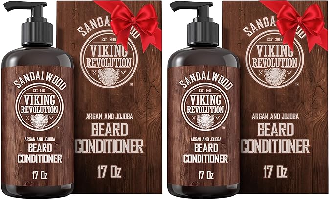 Viking Revolution Beard Conditioner w/Argan & Jojoba Oils - Softens & Strengthens - Sandalwood Scent - Beard Conditioner w/Beard Oil (17oz Conditioner) (Pack of 2)