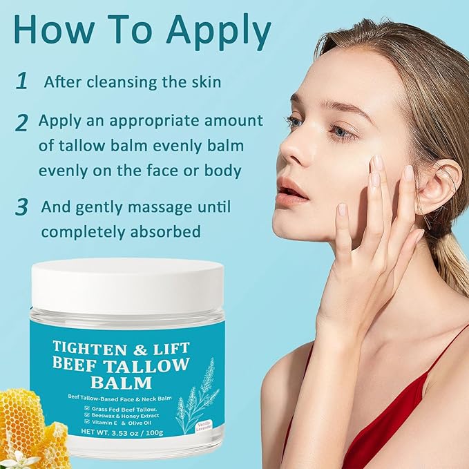 Beef Tallow for Skin - Firming Face Moisturizer for Women & Men, Anti-Aging SkinCare with Grass-Fed Tallow & Honey, Hydrating Balm to Tighten & Nourish Skin