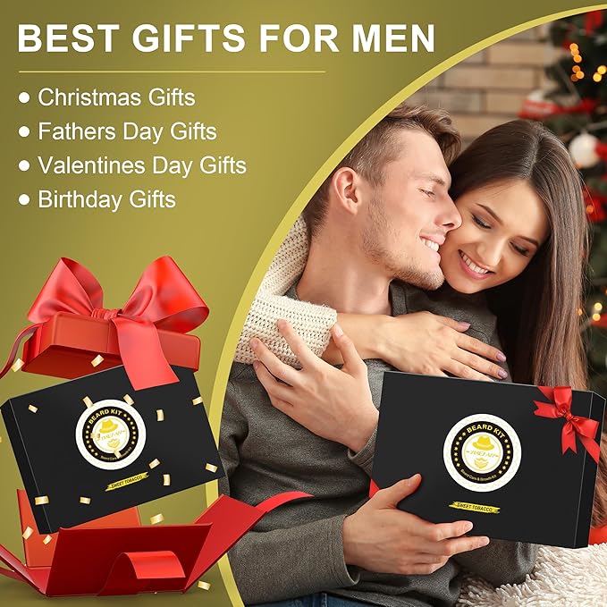 XIKEZAN Gifts for Men, Beard Kit for Mens Care & Grooming with Sweet Tobacco Beard Oils,Wash,Conditioner,Balm,Brush,Comb,Scissors,Cool Birthday Valentines Fathers Christmas Gifts for Men Him Husband