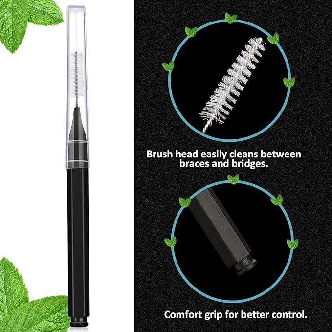 Patelai 50 Pieces Interdental Brush for Cleaner Braces Brush Toothpick Dental Tooth Flossing Head Oral Dental Hygiene Flosser Toothpick Cleaners Tooth Cleaning Tool(Black)