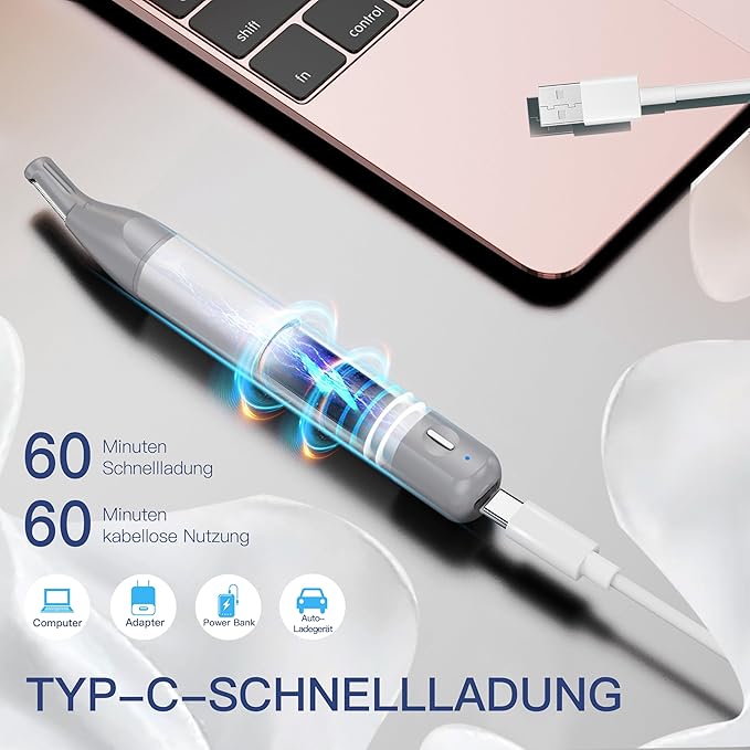 Nose Hair Trimmer for Men & Women - 2in1 Rechargeable Ear and Nasal Hair Trimmer, Waterproof Nose Clipper, Electric Eyebrow Trimmer & Facial Hair Remover Grooming Set (Silver Grey)