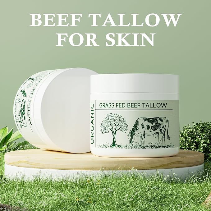 Beef Tallow, Tallow Face Moisturizer, Beef Tallow for Skin, Unscented 100% Organic Beef Tallow Blam Grass Fed Finished Whipped Tallow Face Cream Moisturizer Body Lotion Skin Care for Sensitive Skin
