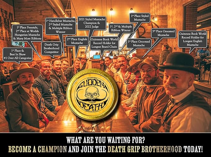 Mustache Wax Strong Hold Sudden Death 1 oz Tin & Platinum Death Grip Mustache Comb Mens Combo Kit - Grooming For Men Handlebar Moustache & Beard Wax Styling