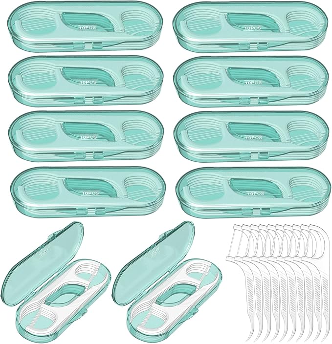10 Pack Flosser Dispenser Dental Floss Case, Mini Floss Picks, Professional Toothpicks with Travel Case, Travel Purse Essentials for Teeth Cleaning, Portable and Hygienic