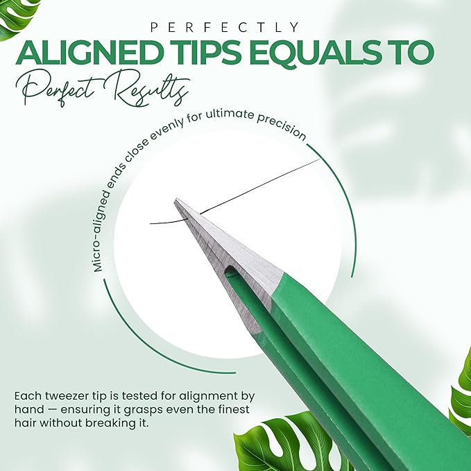 Pointer Stainless Steel Tweezers Women & Men Precision Eyebrow Tweezers for Facial Hair, Fine Tip Strong Grip Professional Tweezer for Shaping, Ingrown Hair & Splinter Removal (Matte Forest Green)