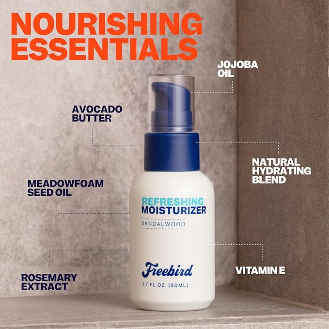Freebird Face Moisturizer for Men, Lightweight Daily Hydrating Face Lotion with Anti-Aging Collagen, Matte Finish, Non-Greasy Formula, Soothes & Refreshes Skin, Travel Size - 50mL