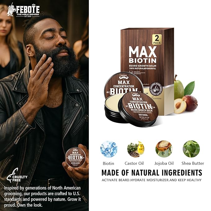 2 Pack Biotin Beard Balm Set for Men – Natural & Vanilla Butters – Non-Itchy, Moisturize, Strengthen & Shape Beards – Grooming Gift Set for Father's Day, Anniversaries, Christmas (Natural & Vanilla)