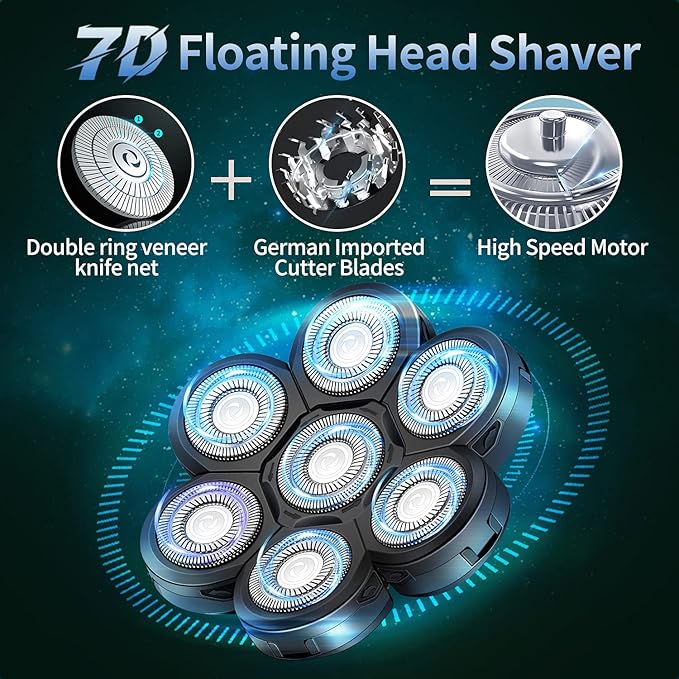 Roziapro Upgrade 7D Freedom Head Shaver Replacement Blades Electric Shaver Replacement Head Shavers for Bald Men Replaceable Head Waterproof Blades for Men 5 in 1 Bald Head Replacement Blades (Gray)
