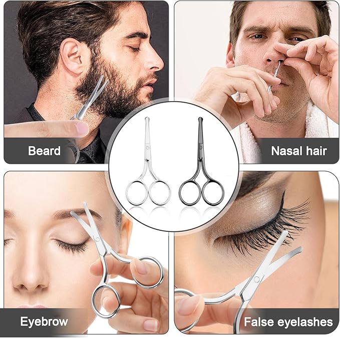 2 Pcs Nose Hair Scissors Round Tip Design Will Not Hurt the Nasal Cavity Professional Stainless Steel Small Eyebrow Scissors for Men Women Hair Eyelashes Nose Eyebrow Trimming Mustache