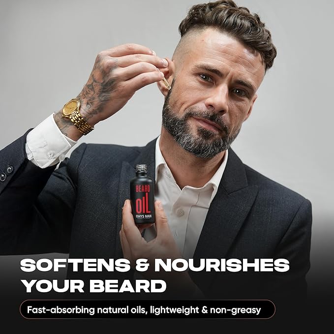 Beard Oil for Men using with Roller – Natural Beard Oil for Fuller Look, Softens & Conditions Facial Hair, Lightweight Grooming Gift, Christmas Gift for Men (1.7 fl oz)