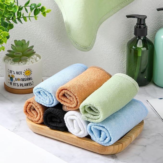 Tudomro 10 Pcs Exfoliating Washcloths Double Sided Man Wash Cloths Body Face Exfoliating Scrub Cloths for Shower Men Women(10.2 x 8.7 Inch,Light Color)