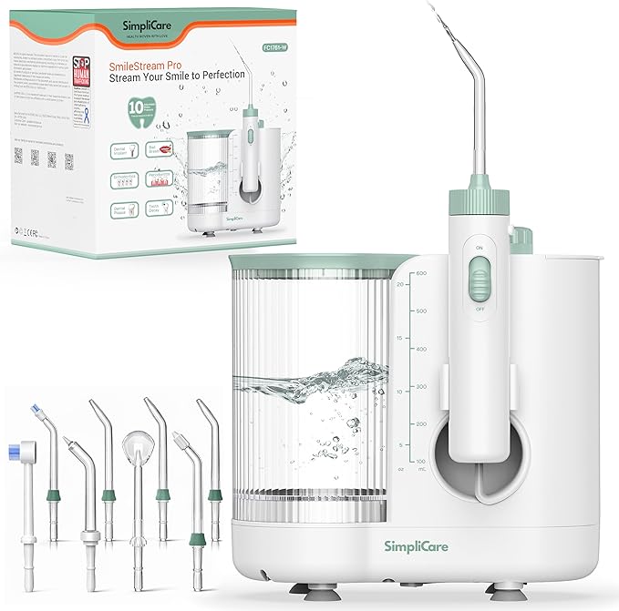 Pro Countertop Oral Irrigator Water Dental Flosser | 10 Pressure Levels, 21–160 PSI, 20.3 oz Large Tank, Complete 8-Tip System for Braces, Implants & Gum Care, BPA-Free (FC1761-W)