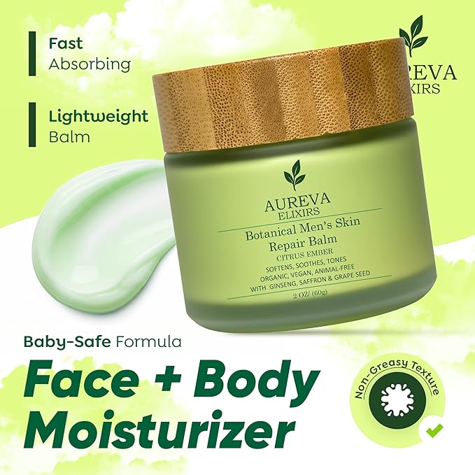 Men's Skin Moisturizer Balm – US Handmade Botanical Balm Face & Body For All Skin Types – Botanical cleansing cream for Everyone full Day Moisturize - Ember Citrus Scent, 2oz