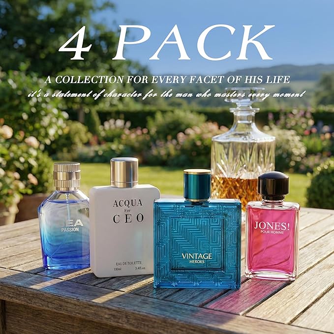 Hybrid & Company Mens 4 Pcs Jones For Ceo Sea Passion Acqua For Ceo Vintage Heroes Eau De Perfum Vaporisateur Natural Spray