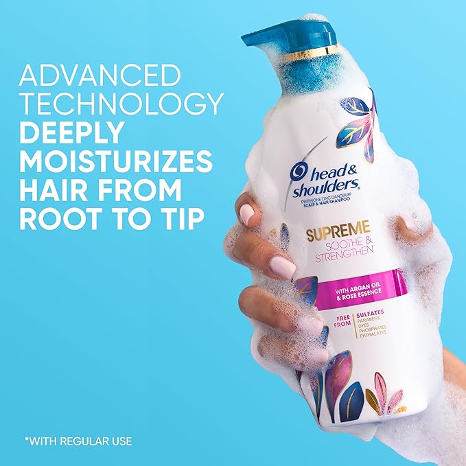 Head & Shoulders Supreme Anti-Dandruff Shampoo with Argan Oil and Rose Essence, 1% Pyrithione Zinc, Sulfate-Free, Deep Moisturization and Itch Control, 28.2 fl oz