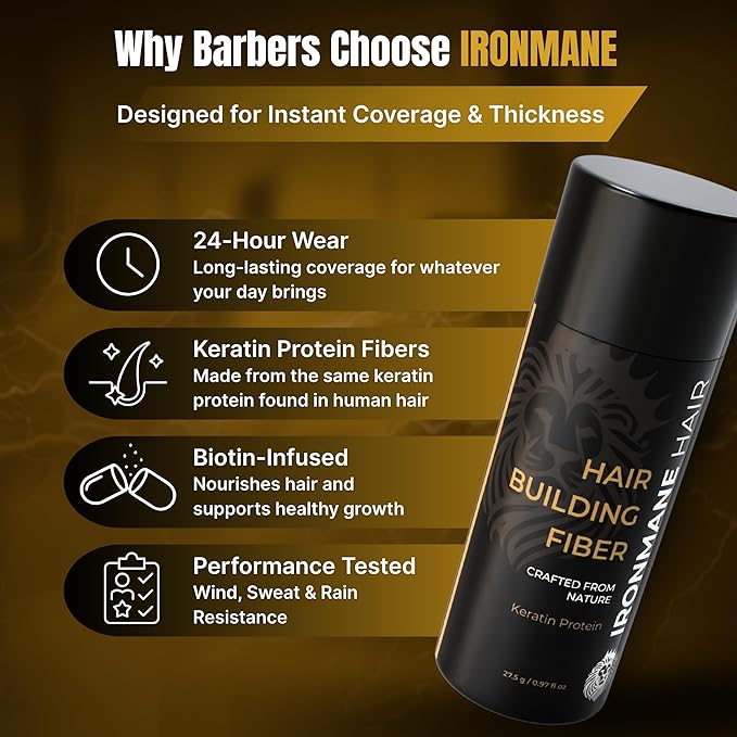 IRONMANE - Hair Fibers for Thinning Hair - Instantly Fuller-Looking Hair with 100% Natural Keratin + Biotin - Light Brown