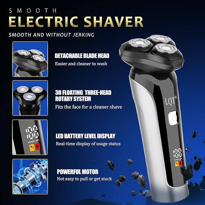 Professional Barber Kit for Men, Cordless Hair Clipper, Trimmer & Rotary Shaver Set with LED Display, USB-C Rechargeable Battery,Precision Blades,Adjustable Speeds,Low Noise,Grooming Gifts for Men