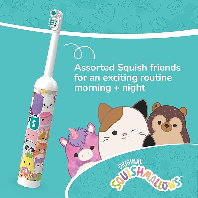 Brush Buddies Battery Powered Toothbrush Featuring Squishmallows, Oscillating 360 Degree Cleaning Power, Soft Rounded Bristles Electric Toothbrush for Adults, Battery Toothbrush