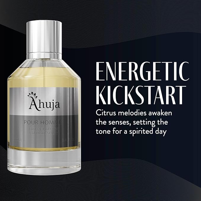 AHUJA Pour Homme Eau de Parfum for Men 3.4 fl oz - Men's Fragrance - Long Lasting Perfume for Men Original Citrus & Fruity Symphony Cologne - Luxury Scent Gift for EDP