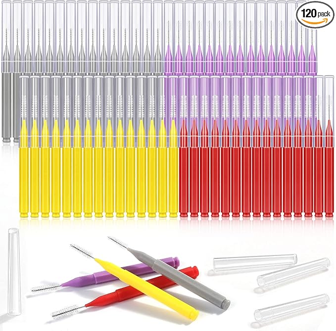 Modacraft 120Pcs Interdental Brush 4 Sizes Braces Brush Toothpicks with Soft Bristles 360° Bendable Floss Heads Dental Brushes Between Teeth Gum Braces Cleaning Kit Oral Tooth Cleaning Tool