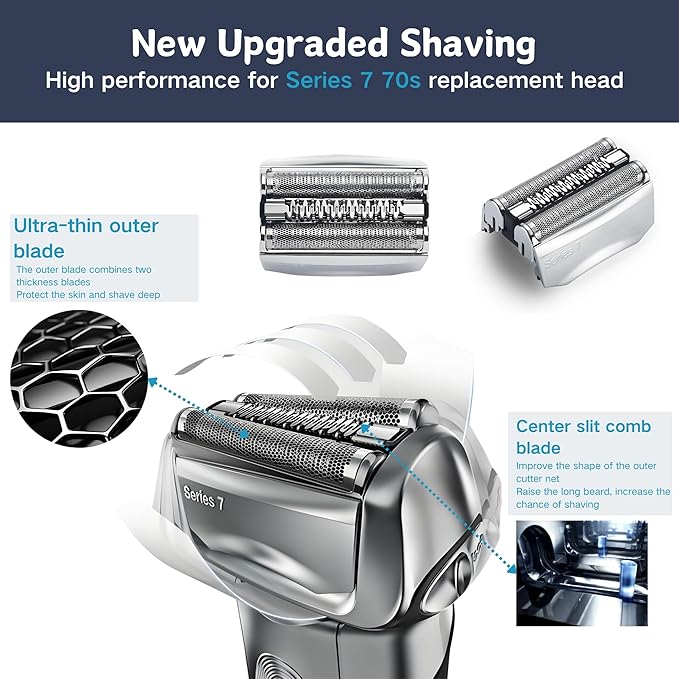 2pc Series 7 70S Electric Shaver Replacement Head for BRAU n Series 7, Compatible with Bra un Series 7 Men Razor for 720cc, 730cc, 735s, 750cc, 760cc, 790cc, and 795cc Etc Shaver Foil