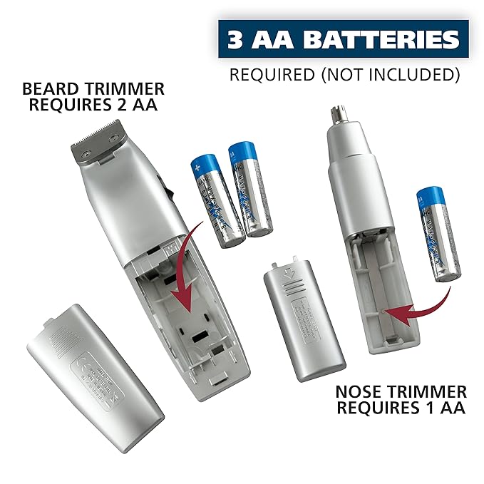 Wahl Beard Trimmer for Men - Battery Operated Facial Hair Grooming Set for Mustaches, Beard, Neckline, Light Detailing and Grooming with Bonus Battery Nose & Ear Hair Trimmer - Model 5537-420