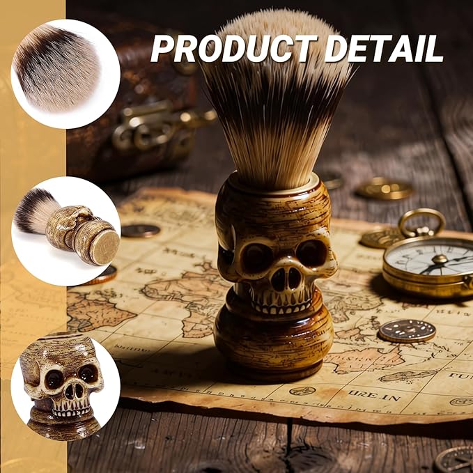 ZJchao Shaving Brushes, Skull Shaped Handle, Rich and Fast Lather Men Shaving Brush, Barber Grooming, Shave Brush for Wet Shave, Use with Safety Razor, Dad Boyfriend Bearded Man Gifts