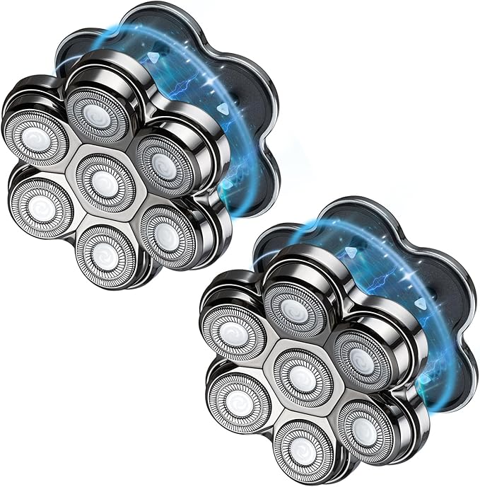 Magnetic Head Shaver Replacement Heads 7 Double Ring Waterproof Rotary Razor Blades for Bald Men Compatible with Freebird wyklaus shpavver (Silver2)