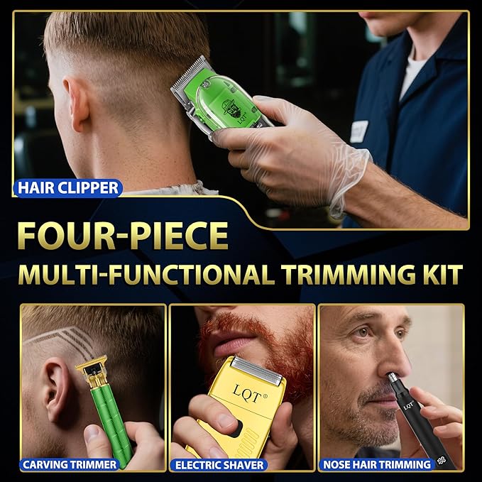 Hair Clippers for Men with LED Display, 4-Piece Cordless Grooming Kit with Hair Clipper, Beard Trimmer, Foil Shaver & Nose Trimmer, Complete Set for Home Barber