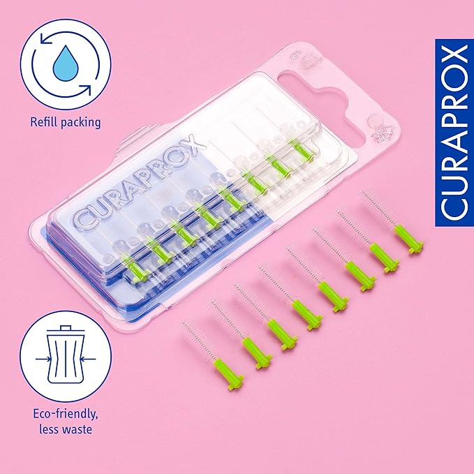 Curaprox Interdental Brush Refills CPS 011 Prime – ISO Size 3, Green | Ultra-Fine Filaments for Effective Cleaning of Narrow Spaces | 8-Pack | Swiss Made | English Packaging