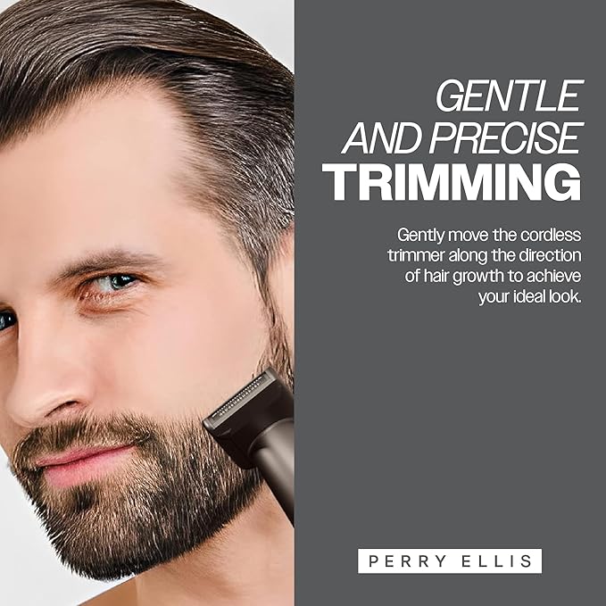 Perry Ellis 3-in-1 Ear, Nose, and Facial Hair Trimmer, Cordless Trimmer with 3 Detachable Heads, Hair Shaver with Antislip Design, Rechargeable with Charging Cable