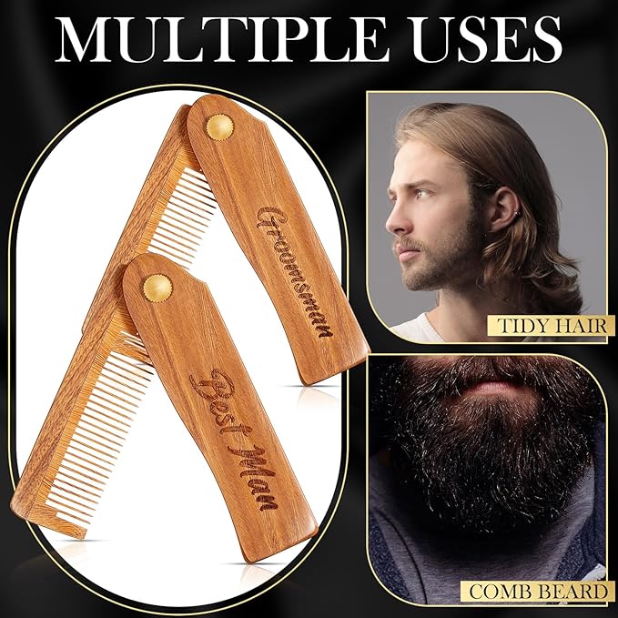 6 Pcs Groomsmen Gifts Folding Beard Comb for Men with Opener Groomsmen Gift Set of 6 Best Man Proposal Gift Combs Hair Mustache for Wedding Party Favor Grooming Detangling(Wooden,Wood Color)