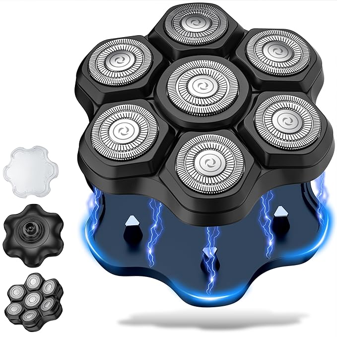 Magnetic Head Shaver Replacement Heads 7 Double Ring Waterproof Rotary Razor Blades for Bald Men Compatible with freebird wyklaus shpavver & Other Brands(blackm7)