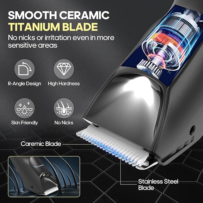 Electric Body Hair Trimmer Shaver - 3 in 1 Pubic Trimmer for Men - Bikini Trimmer for Women - No Nick Groin Ball Razor with Ceramic Blade Head, Wireless Dock Charging