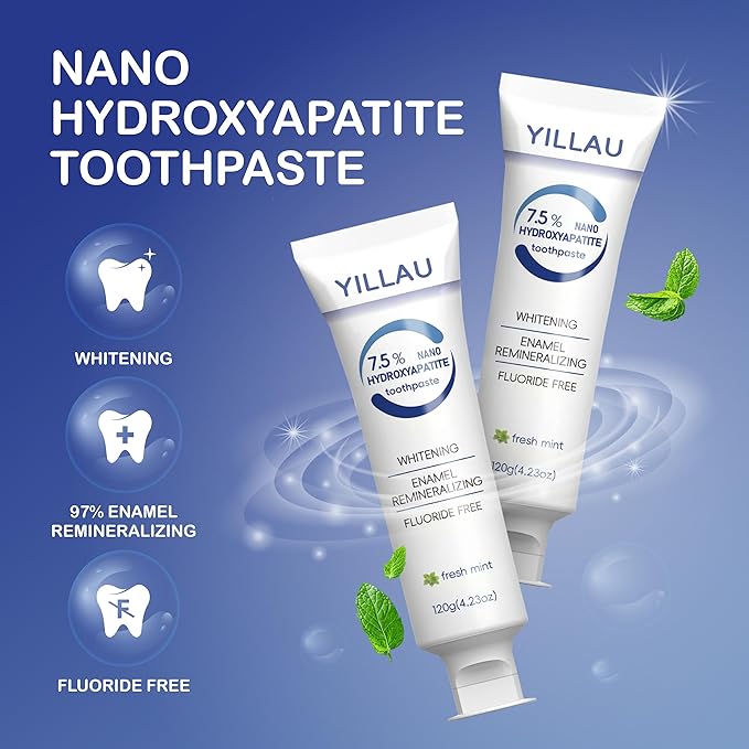 Hydroxyapatite Toothpaste, Nano Hydroxy 7.5%, Fluoride Free, for Sensitive Teeth Enamel Protection, Dent Whitening, Remineralizing, Nano Hydroxyapatite Toothpaste, Dent Protection, Fresh Breath
