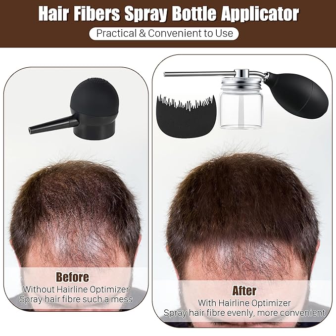 Hair Building Fiber Spray with Hairline Optimizer, Hair Fibers Spray for Hair-building, Portable Fiber Powder with Nozzle, Hairline Building Powder Accessory(Black)
