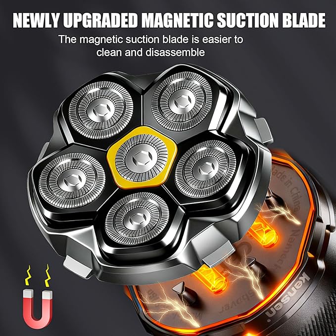 Magnetic 6 Head Shaver Replacement Heads for 6D Magnetic Electric Shaver Razor Universal Shaver Replacement Head for Bald Men and Face (Black(3PACK))